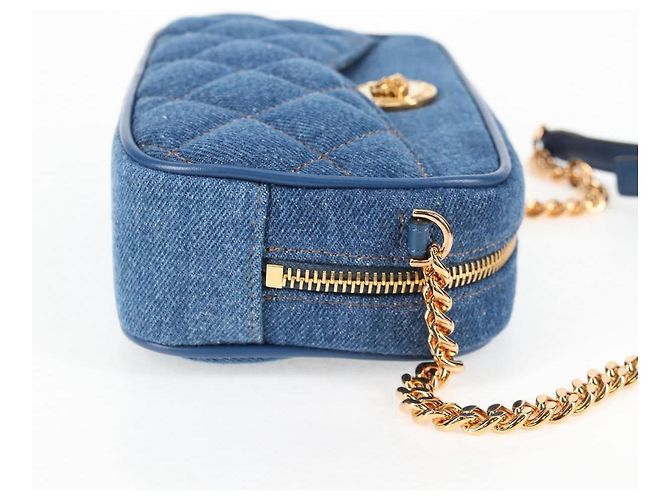 Bolsa de Ombro com Corrente VERSACE Denim Azul Ouro Auth 118959M Dourado - vista 4