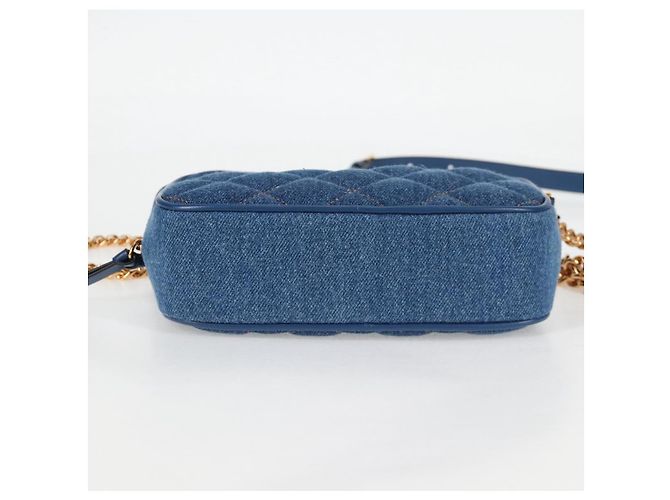 Bolsa de Ombro com Corrente VERSACE Denim Azul Ouro Auth 118959M Dourado - vista 5