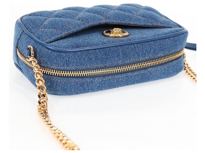 Bolsa de Ombro com Corrente VERSACE Denim Azul Ouro Auth 118959M Dourado - vista 6