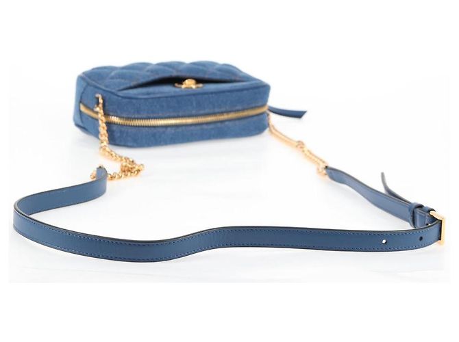 Bolsa de Ombro com Corrente VERSACE Denim Azul Ouro Auth 118959M Dourado - vista 7