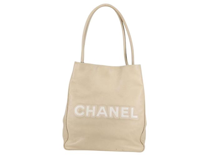 CHANEL Borsa Tote in Pelle di Pecora Beige Oro CC Auth 118935V D'oro - vista 13