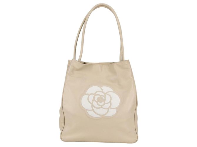 CHANEL Borsa Tote in Pelle di Pecora Beige Oro CC Auth 118935V D'oro - vista 2