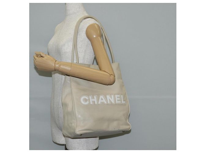CHANEL Borsa Tote in Pelle di Pecora Beige Oro CC Auth 118935V D'oro - vista 25