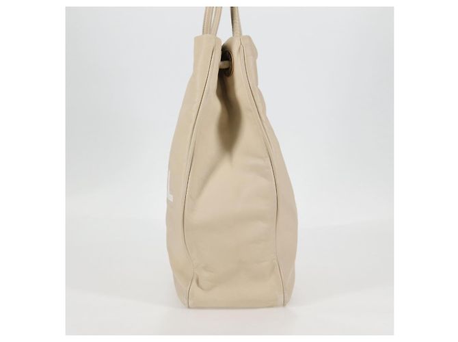 CHANEL Borsa Tote in Pelle di Pecora Beige Oro CC Auth 118935V D'oro - vista 3