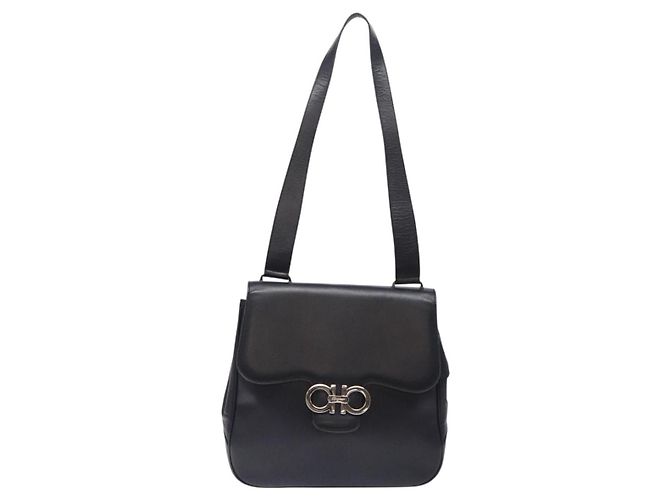 Borsa a Spalla Gancini in Pelle Nera e Argento di Salvatore Ferragamo Auth gh280 Nero - vista 13