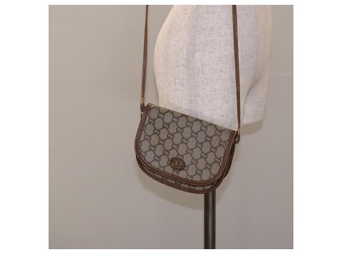 Borsa a Spalla GUCCI GG Plus Supreme PVC Beige Oro Auth th6187 D'oro - vista 20