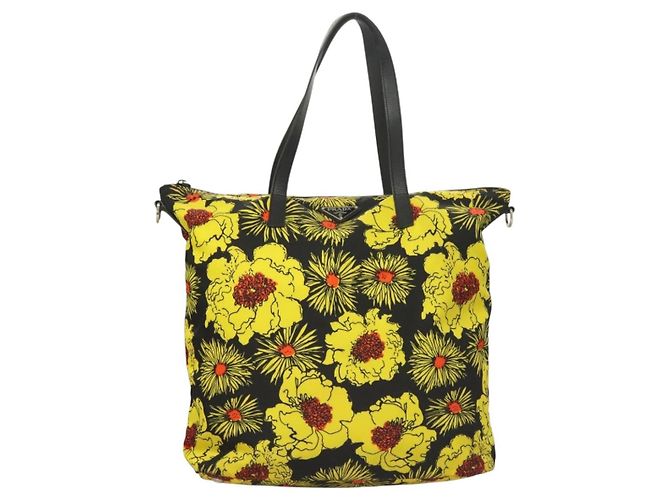 PRADA Borsa a Mano Nylon 2 vie Giallo Argento Auth 128406 - vista 13