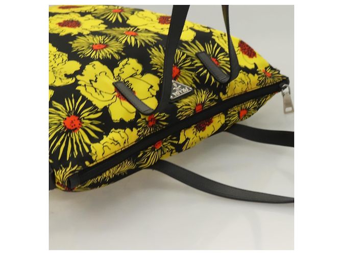 PRADA Borsa a Mano Nylon 2 vie Giallo Argento Auth 128406 - vista 6