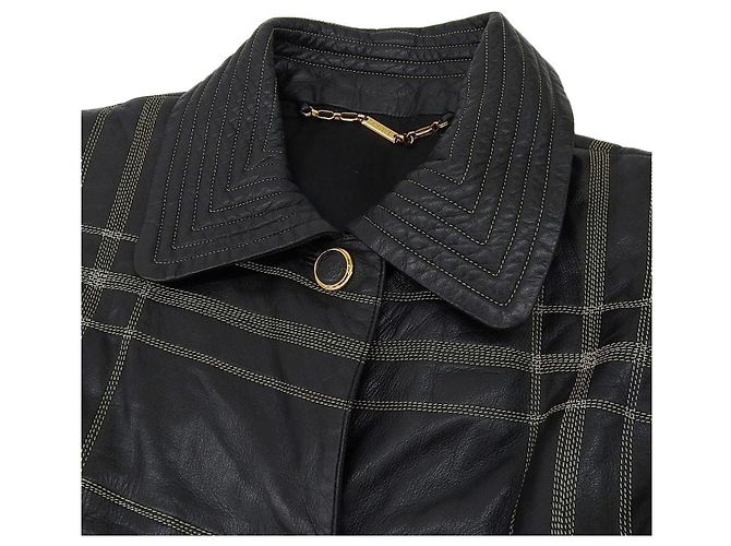 Abrigo de cuero a cuadros Anagram Loewe Negro - vista 3