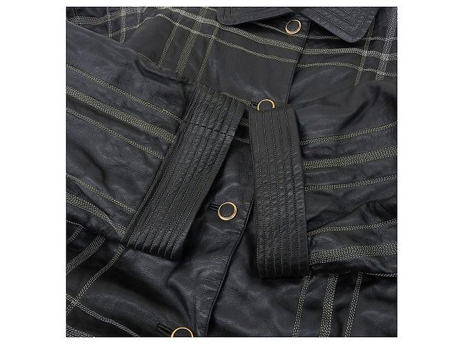 Abrigo de cuero a cuadros Anagram Loewe Negro - vista 4