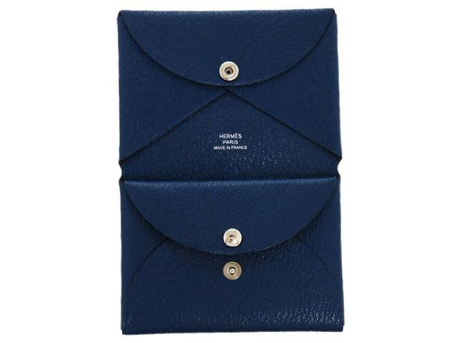 Tarjetero Calvi Duo en cabra Hermès Azul Azul oscuro - vista 6