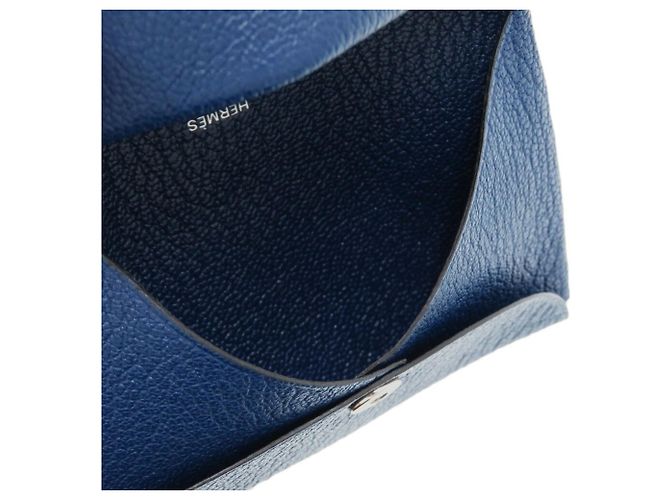 Tarjetero Calvi Duo en cabra Hermès Azul Azul oscuro - vista 8
