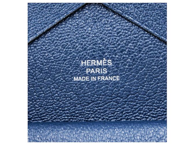 Tarjetero Calvi Duo en cabra Hermès Azul Azul oscuro - vista 9