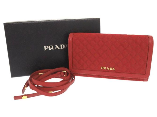 Portafoglio a spalla in nylon rosso e pelle Prada - vista 3