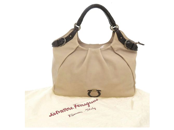 Borsa in pelle beige Salvatore Ferragamo - vista 3