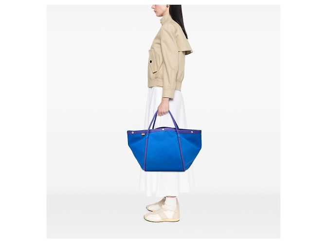 Borsa da Spiaggia Lindy in Toile Blu Hermès - vista 10