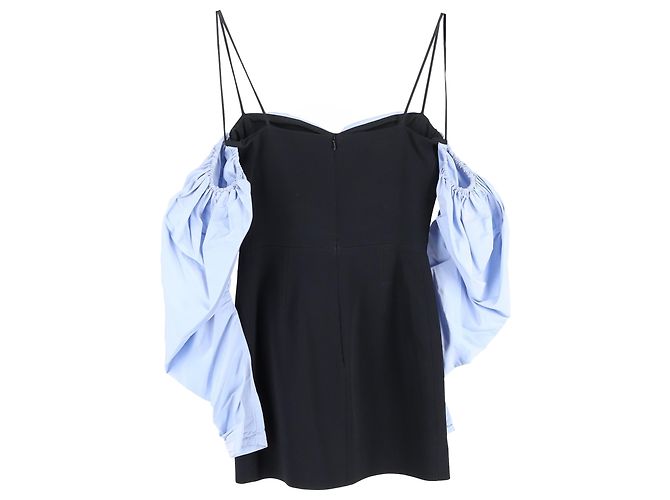 Robe Mini Drapée Superposée David Koma en Coton Bleu et Noir - vue 2