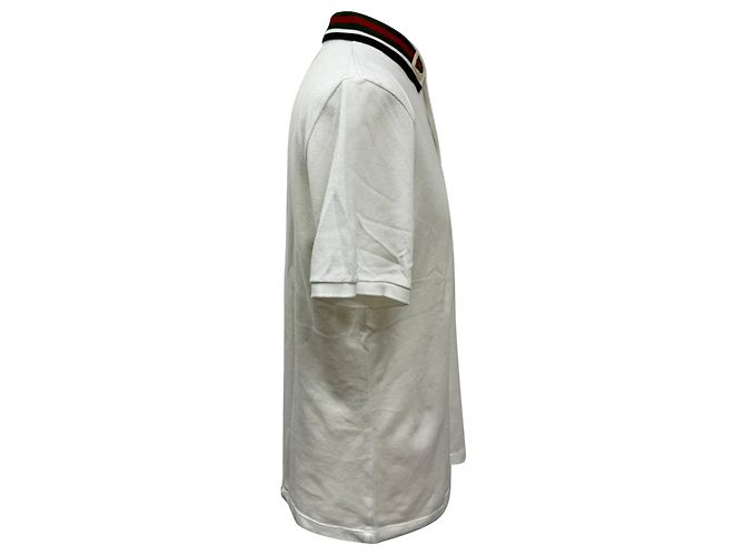 Polo T-shirt em algodão branco com gola trim Web Gucci - vista 3