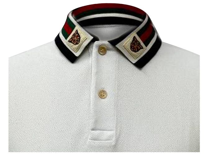 Polo T-shirt em algodão branco com gola trim Web Gucci - vista 4