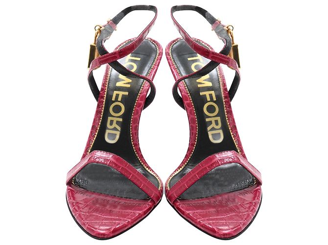 Sandali in pelle rossa effetto coccodrillo Tom Ford Padlock Rosso - vista 2