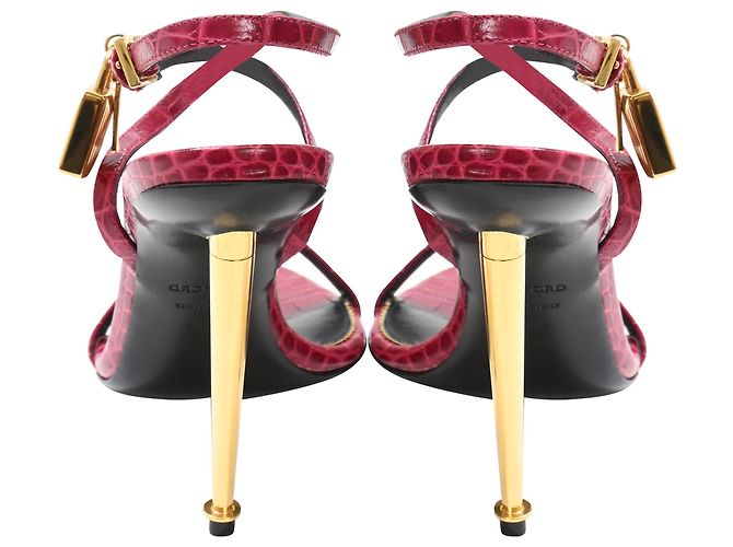 Sandali in pelle rossa effetto coccodrillo Tom Ford Padlock Rosso - vista 3