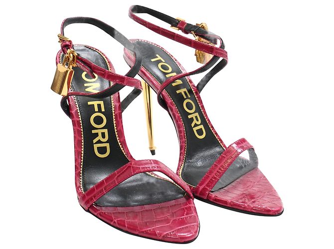 Sandali in pelle rossa effetto coccodrillo Tom Ford Padlock Rosso - vista 4