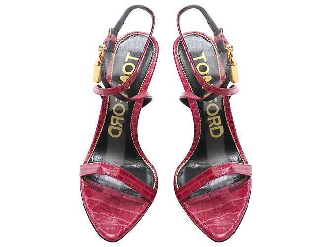 Sandali in pelle rossa effetto coccodrillo Tom Ford Padlock Rosso - vista 5