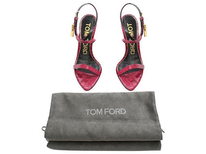 Sandali in pelle rossa effetto coccodrillo Tom Ford Padlock Rosso - vista 8