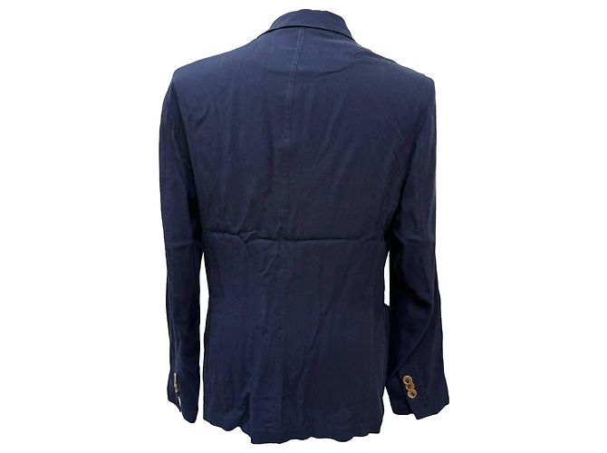 Blazer a un bottone con tasche in cotone blu navy di Giorgio Armani - vista 3