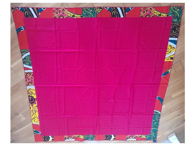 Hermès Riesiges Seidentuch 140 Kaschmir und Seide Fuchsia Fuschia - Ansicht 2