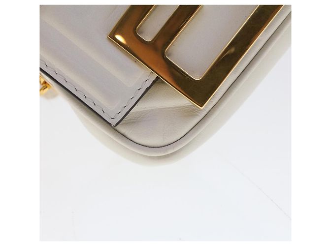 Fendi Bolsa de ombro em lona Zucca Nano Baguette em couro branco Auth 47061V - vista 14