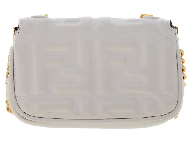 Fendi Bolsa de ombro em lona Zucca Nano Baguette em couro branco Auth 47061V - vista 2