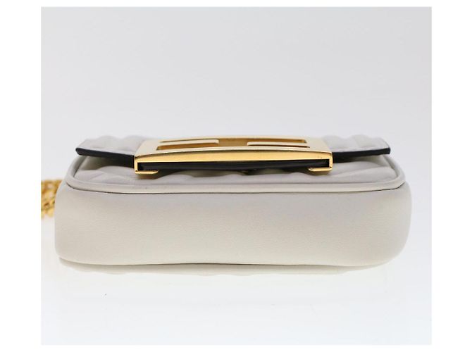 Fendi Bolsa de ombro em lona Zucca Nano Baguette em couro branco Auth 47061V - vista 5