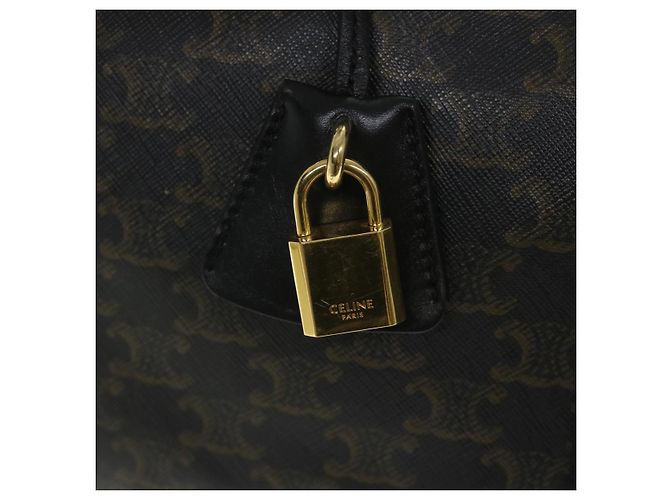 Céline Borsa Boston in tela Triomphe CELINE in pelle PVC 2 in 1 nera Auth hk880V Nero - vista 9