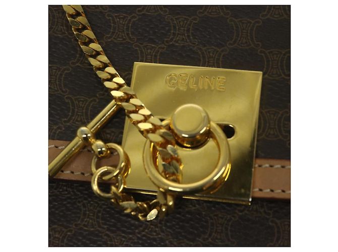Céline Borsa a mano in tela Macadam CELINE in pelle PVC marrone Auth am5411V - vista 9