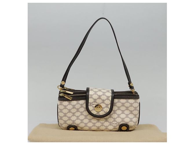 Céline Bolso de Accesorios de Lona Macadam CELINE PVC Cuero Blanco Oro Auth 93826AV Dorado - vista 12