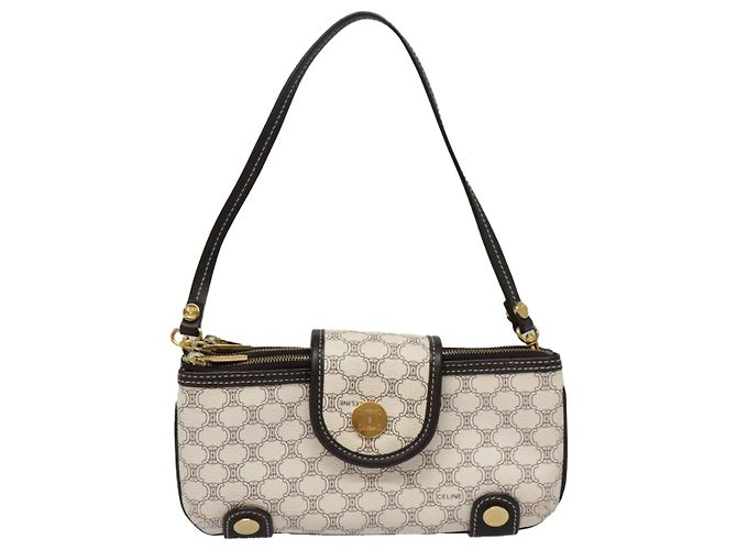 Céline Bolso de Accesorios de Lona Macadam CELINE PVC Cuero Blanco Oro Auth 93826AV Dorado - vista 13