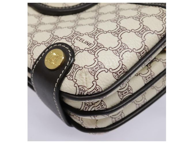 Céline Bolso de Accesorios de Lona Macadam CELINE PVC Cuero Blanco Oro Auth 93826AV Dorado - vista 16