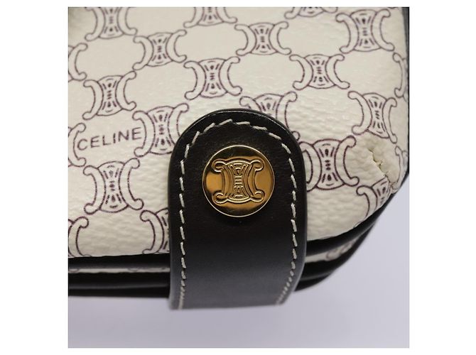 Céline Bolso de Accesorios de Lona Macadam CELINE PVC Cuero Blanco Oro Auth 93826AV Dorado - vista 19