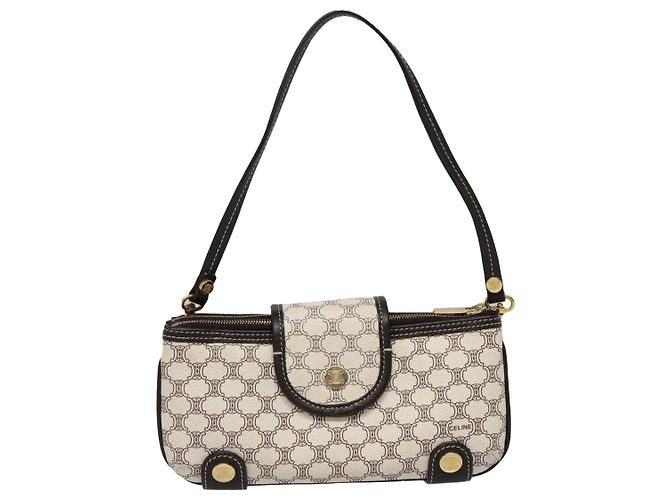 Céline Bolso de Accesorios de Lona Macadam CELINE PVC Cuero Blanco Oro Auth 93826AV Dorado - vista 2