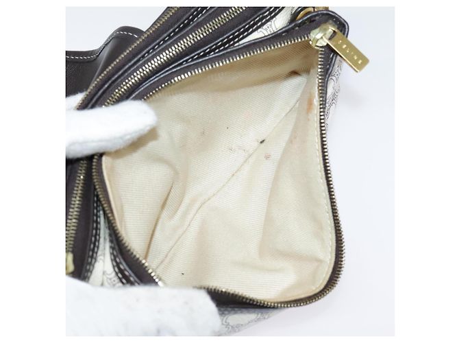 Céline Bolso de Accesorios de Lona Macadam CELINE PVC Cuero Blanco Oro Auth 93826AV Dorado - vista 27