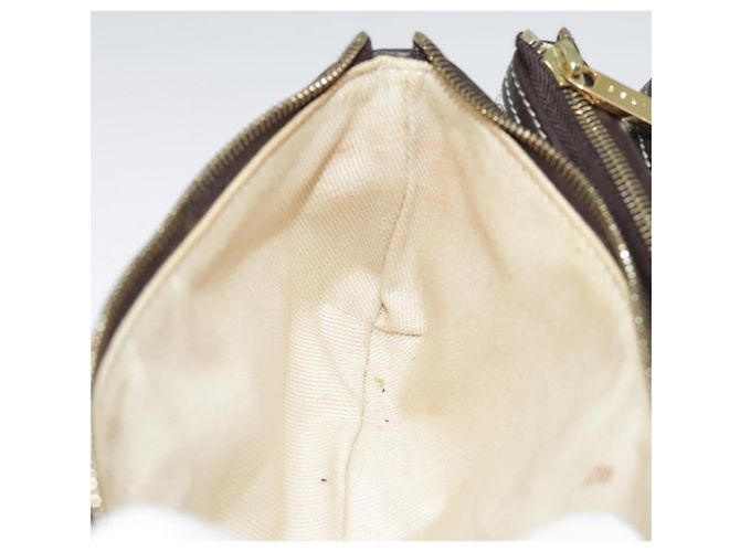 Céline Bolso de Accesorios de Lona Macadam CELINE PVC Cuero Blanco Oro Auth 93826AV Dorado - vista 29