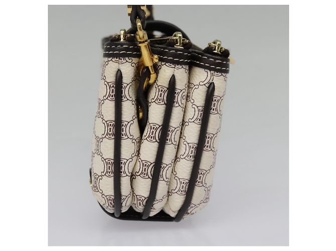 Céline Bolso de Accesorios de Lona Macadam CELINE PVC Cuero Blanco Oro Auth 93826AV Dorado - vista 4