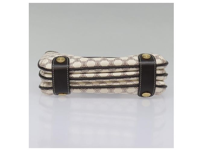 Céline Bolso de Accesorios de Lona Macadam CELINE PVC Cuero Blanco Oro Auth 93826AV Dorado - vista 5