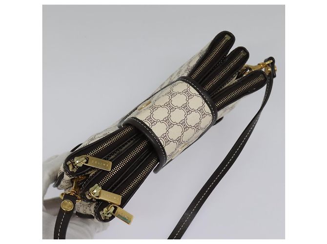 Céline Bolso de Accesorios de Lona Macadam CELINE PVC Cuero Blanco Oro Auth 93826AV Dorado - vista 6