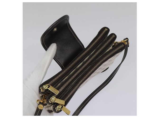 Céline Bolso de Accesorios de Lona Macadam CELINE PVC Cuero Blanco Oro Auth 93826AV Dorado - vista 7