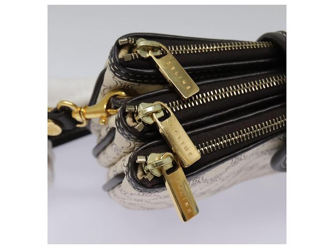 Céline Bolso de Accesorios de Lona Macadam CELINE PVC Cuero Blanco Oro Auth 93826AV Dorado - vista 9