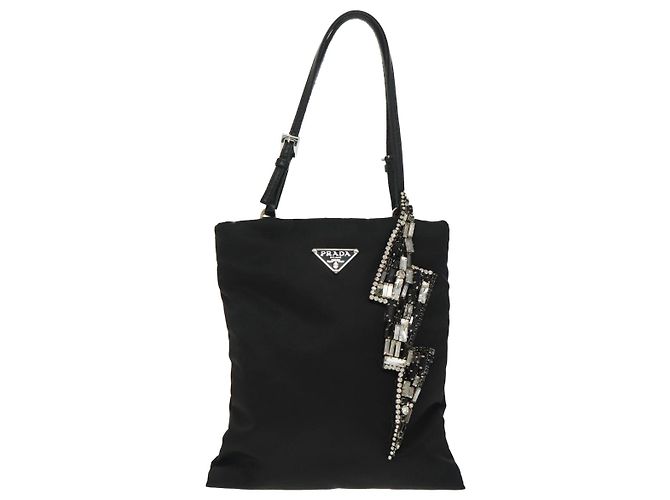 Borsa a spalla con catena Prada in nylon nero e argento autentica 100262AV - vista 13