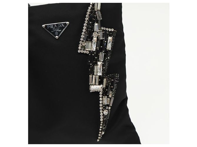 Borsa a spalla con catena Prada in nylon nero e argento autentica 100262AV - vista 19
