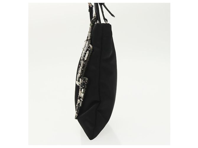Borsa a spalla con catena Prada in nylon nero e argento autentica 100262AV - vista 3